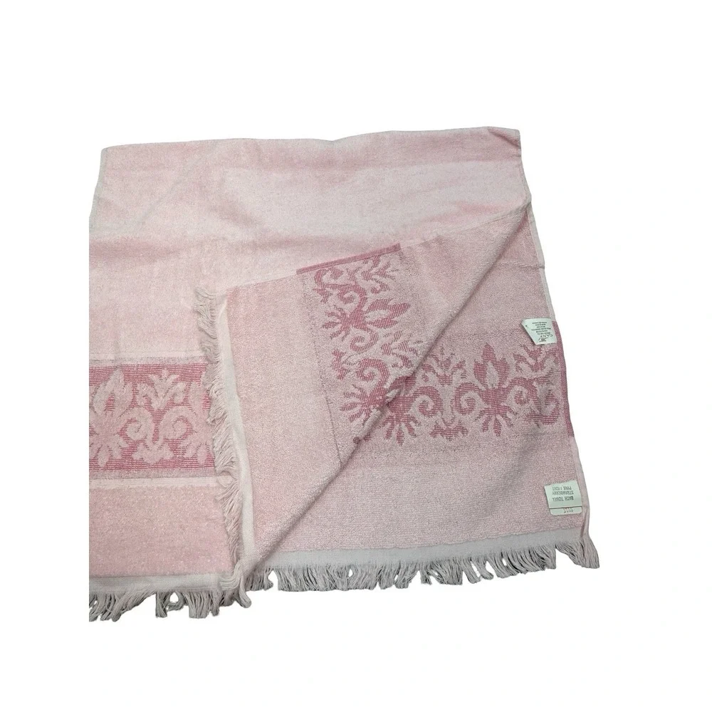 Vintage Cannon Bath Towels Set 2 Pink Sculpted Fringe Made USA 42x22 Cottage NOS